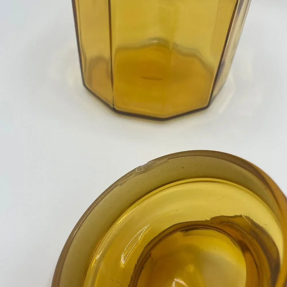 Vintage LE Smith‎ 10 Panel Amber Glass Apothecary Canister Jar w/Lid 7